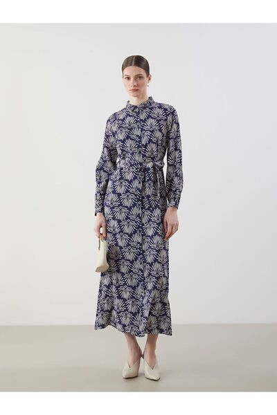 LC Waikiki Lcw Modest Blue Print Women's Shirt Dress