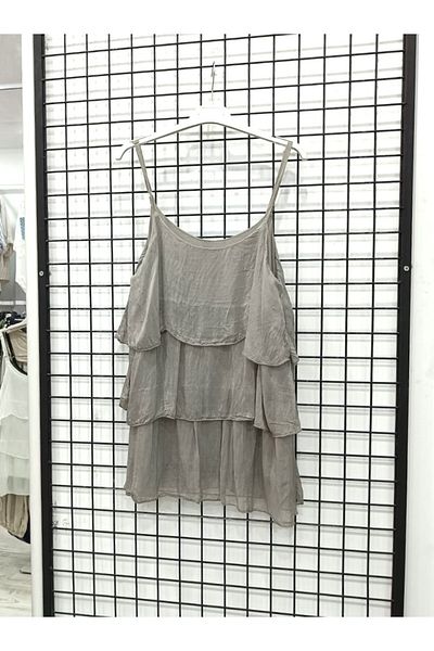 Butik Şans Italian Silk Blouse with Hanging Layered Cut Detail