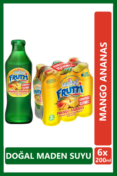 Uludağ Frutti Mango Ananas Aromalı Maden Suyu 200 ml x 6 Adet