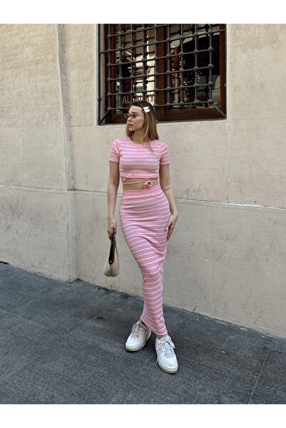alluria Striped Skirt Suit Pink S3609