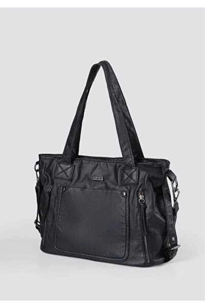 Ovebu Lonti black leather shoulder bag