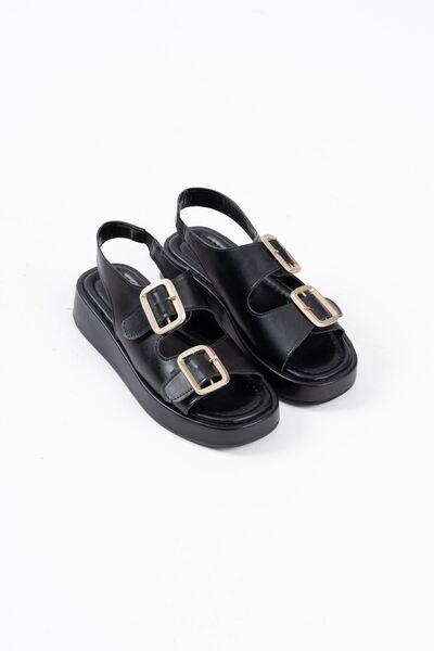 Zerenyus Shery Premium Black Double Strap Buckle Sandals