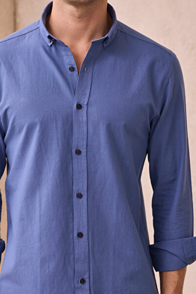 Pietra Paul Men's Slim Fit Slim Fit Buttoned Collar Linen Look 100% Cotton Flared Shirt