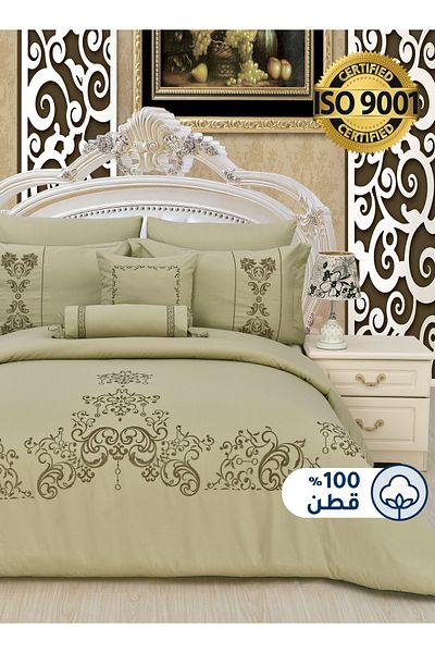 Master Home Textile Cotton Embroidered Comforter Set, King 8Pcs, Fixed Filling, 200 TC Cotton