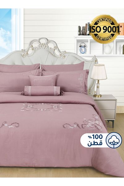 Master Home Textile Cotton Embroidered Comforter Set, King 8Pcs, Fixed Filling, 200 TC Cotton