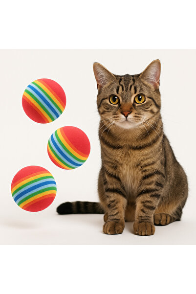 PATICOOL 3’lü Gökkuşağı Sünger Kedi Köpek Oyun Topu | 4,2 cm Çiğneme ve Inter...