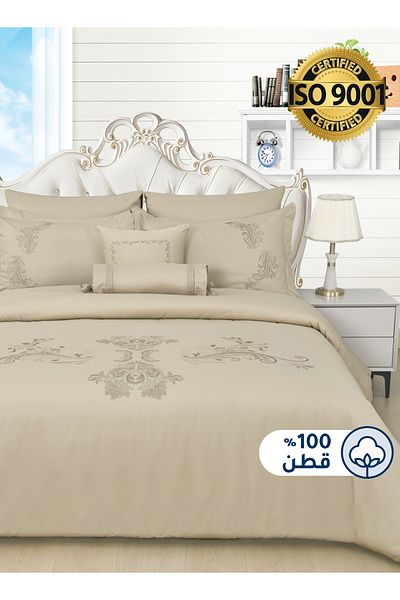 Master Home Textile Cotton Embroidered Comforter Set, King 8Pcs, Fixed Filling, 200 TC Cotton