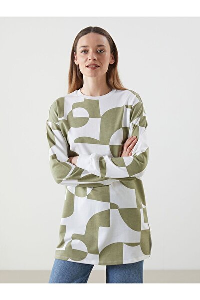 LC Waikiki Crew Neck Patterned Oversize Women's Sweatshirt Tunic