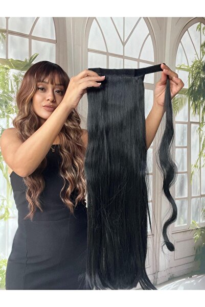 Suzan Peruk Bağcıklı At Kuyruğu Gerçek Saç Dokulu- Yandan dolamalı Takması ço...