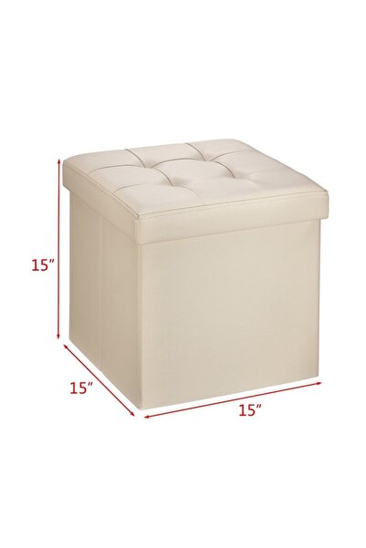 OEM Folding Ottoman with Storage Space and Drawer, Cream