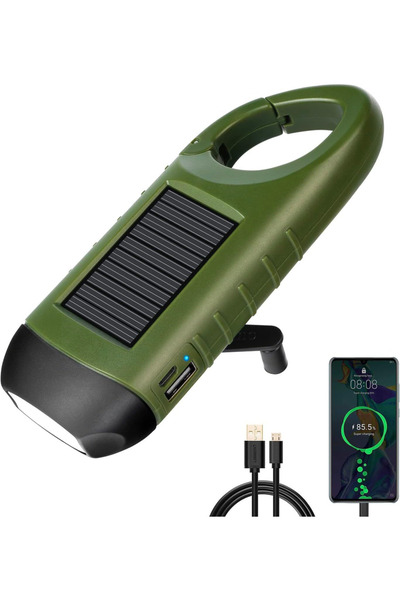 Heinast New Flashlight LED Flashlight Hand Crank Solar Powered Rechargeable S...