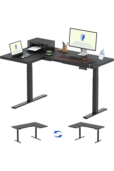 Mahmayi FLEXISPOT L-Shaped Electric Standing Desk 63x40in, Dual Motors, Adjustable Height for Office Use