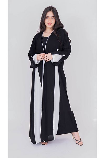 outline Black abaya with white overlay