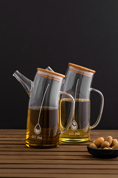Porsima 2093 Vacuum Borosilicate Glass 2-Piece Oil Pot Oil Vinegar Set with Bamboo Lid 700ml