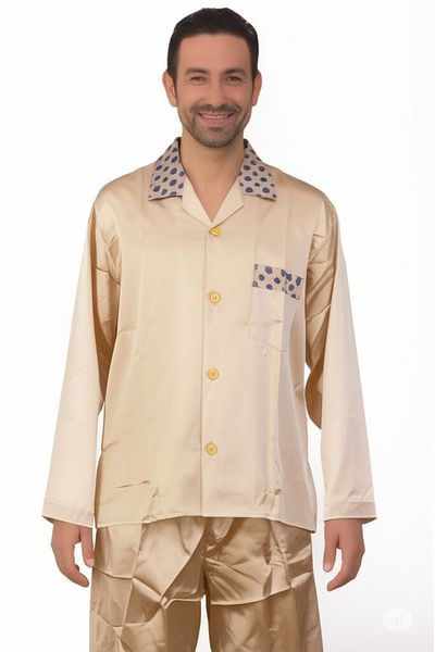Oppland Men's Pajama Set Satin Fabric Classic Model Comfortable Full Mold with Pockets Opept25Pieromod89