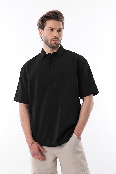 Madmext Черна риза с къс ръкав и свободна кройка Oversize 6744