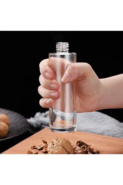 Flippy Pulverizator de ulei și oțet, sticlă, 100 ml, reîncărcabil, 18,3 x 4,3 cm, capac lucios, auriu