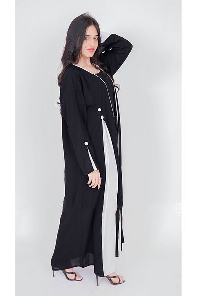 outline Black abaya with white overlay