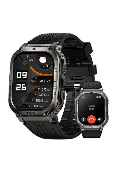Kospet 500 mAh Tank M3 Smartwatch (Black) - 1.96" AMOLED Display, Bluetooth Calling, 10 Day Battery