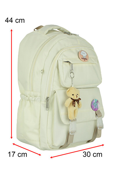Dada Beige Korean Backpack with Double Compartment Side Pockets Back Support Accessories and Toys