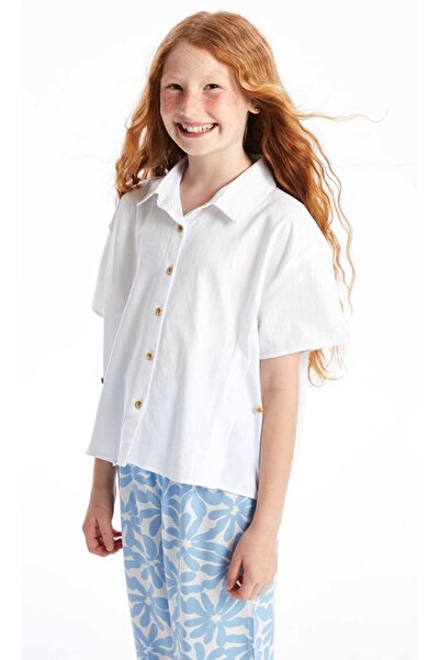 LC Waikiki LCW Kids Λευκό Βασικό Κοντομάνικο Πουκάμισο για κορίτσια