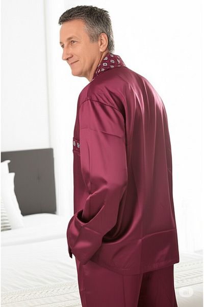 Oppland Set pijamale bărbați din țesătură satinată model clasic cu buzunare confortabil model complet OPEPT25PIEROMOD89