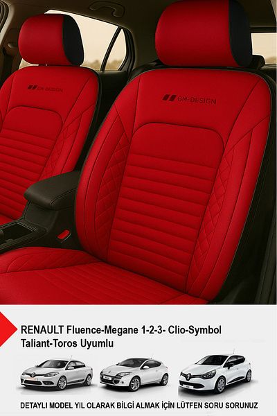 GM-DESIGN غطاء مقعد سيارة من الجلد من سلسلة اسطنبول (RENAULT Fluence-Megan 1-2-3-Clio-Symbol-Tailant-Toros)