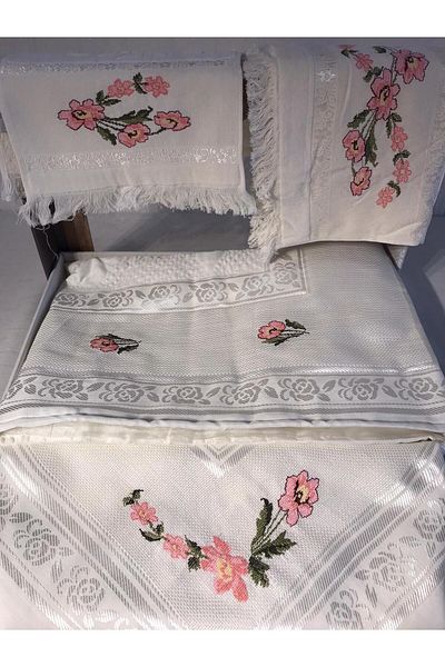 Vinezza Home Collection Dowry 6 Piece Floral Embroidered Etamine Prayer Rug Set Bundle Set