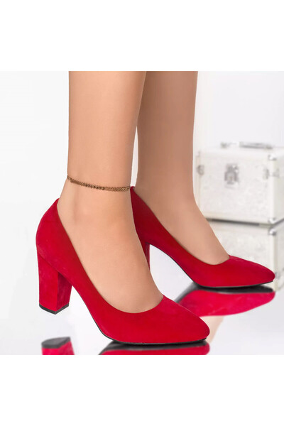 Botinelli Pantofi cu toc înalt din catifea roșie Elizabeth, 40