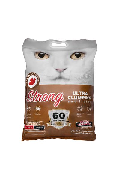 Strong 10L Coffee Clumping Cat Litter, Odor Control, Canadian Bentonite, Dust-Free, Multi-Cat