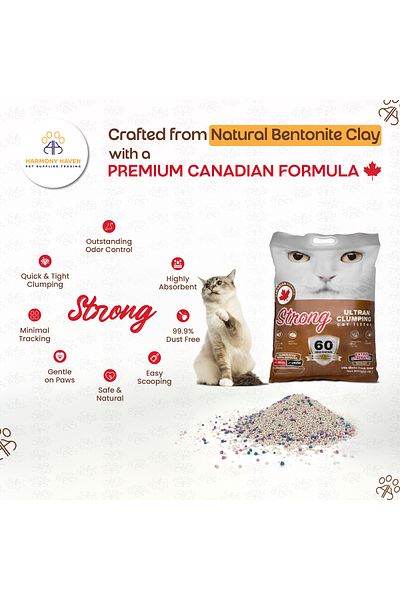 Strong 10L Coffee Clumping Cat Litter, Odor Control, Canadian Bentonite, Dust-Free, Multi-Cat