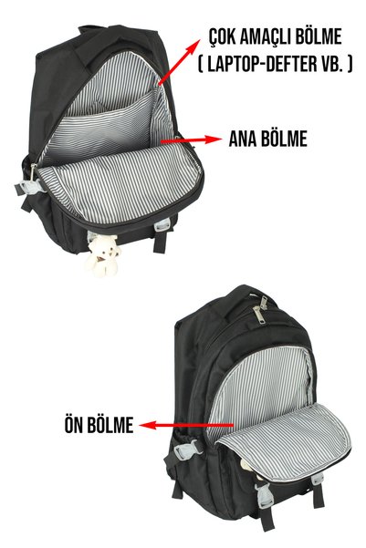 Dada Black Korean Backpack Double Compartment Side Pockets Back Support Accessories and Toys