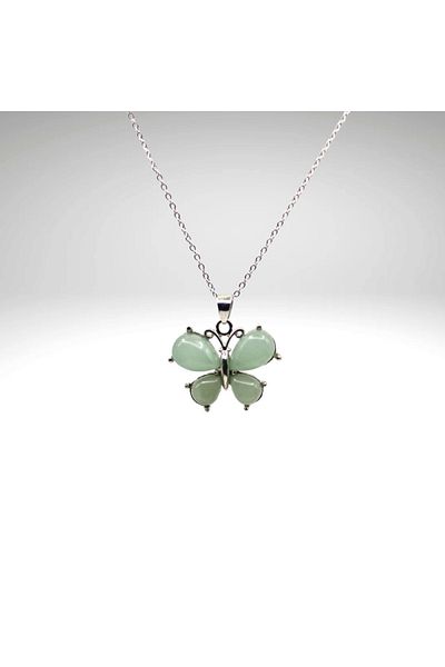TAKI DERYASI Handmade Butterfly Pattern Aventurine Stone Natural Stone Necklace