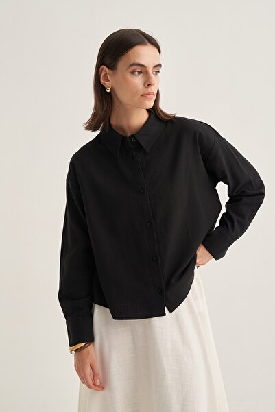 EBU Prive Women's Organic Cotton Oversize Short Shirt Black