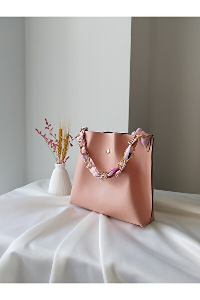 VivazzaLuxe Pink Leather Women's Handbag with Scarf Detail – Twist Model Tren...