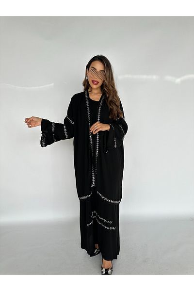 outline Black abaya with inner dress and embroidery