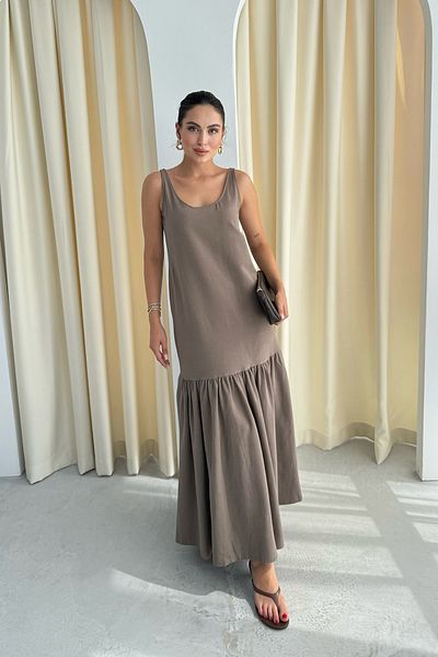 Seda Yalçın Atelier Coffee Strap Maxi Linen Dress