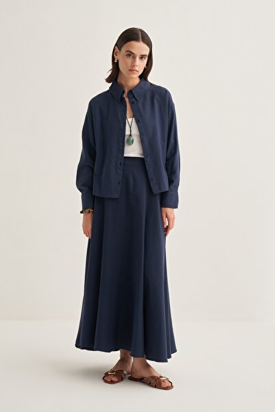 EBU Prive Women's Organic Cotton Oversize Short Shirt Navy Blue