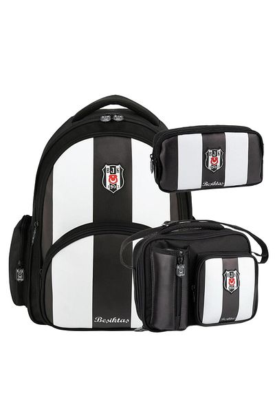 Beşiktaş Geantă de școală din piele artificială cu 3 compartimente + cutie de prânz + suport pentru stilou