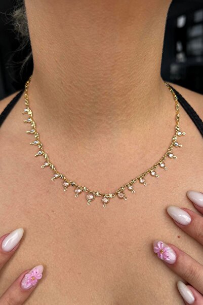 TAKIŞTIR قلادة مفصلة بحجر ذهبي اللون