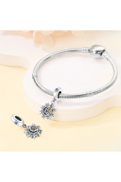 Belora Silver charm with Sun and Moon with colored crystals