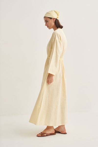 EBU Prive Kadın Organik Pamuk Bağcıklı Elbise Tereyağı