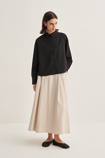 EBU Prive Women's Poplin Oversize Short Shirt Black