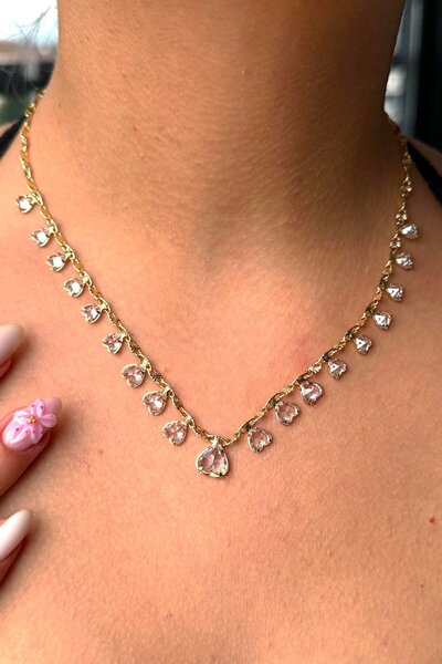 TAKIŞTIR Altın Renk Taş Detaylı Kolye