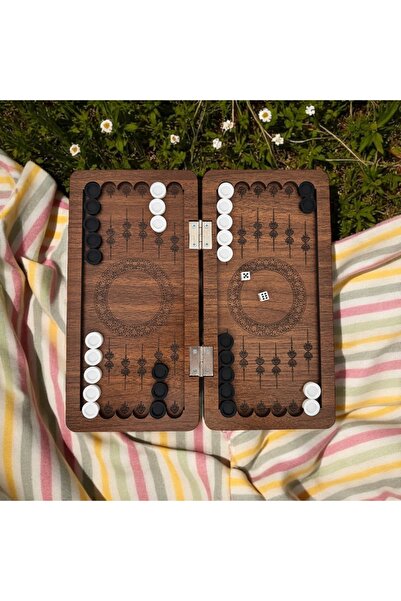 Kiri Mini tavla cep tavlası seyahat tavlası deri kılıflı 24x24 cm tavla