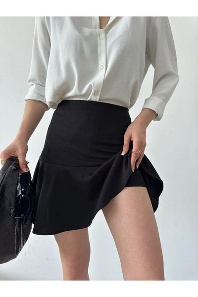 Budi Flounced Crepe Shorts Skirt - Black