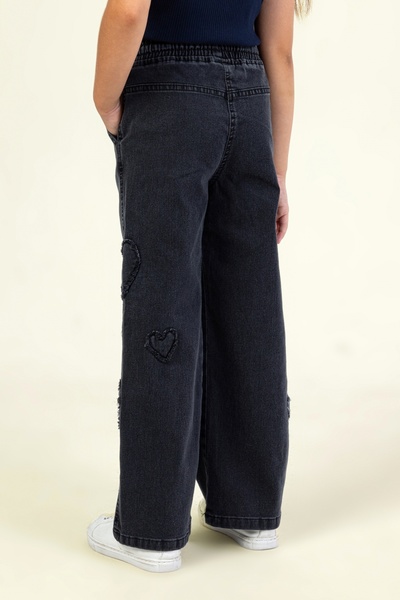 DMB BOYS & GIRLS Kız Çocuk Kalp Detaylı Geniş Paça Jean Pantolon