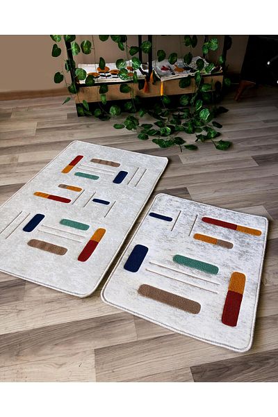 Doruklar Home Collection Digital Printing Non-Slip Base Washable 2-Piece Punch Bath Mat Set Pcp004