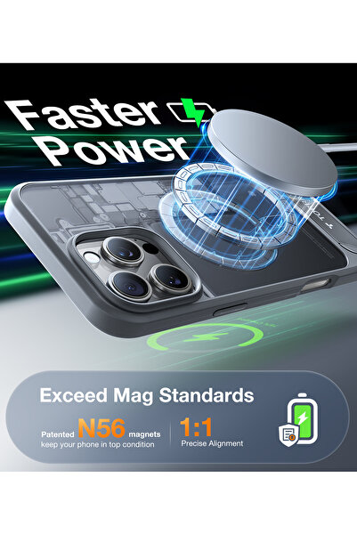 TORRAS جراب قوي مغناطيسي بدون درزات لهاتف iPhone 16 Pro، رمادي