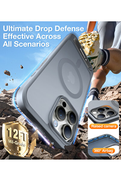 TORRAS جراب قوي مغناطيسي بدون درزات لهاتف iPhone 16 Pro، رمادي